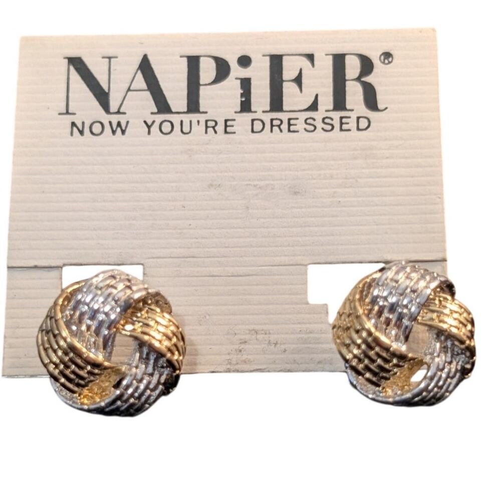 Vintage NWT Napier Screw Back Clip On Two Tone Textured Knot Earring